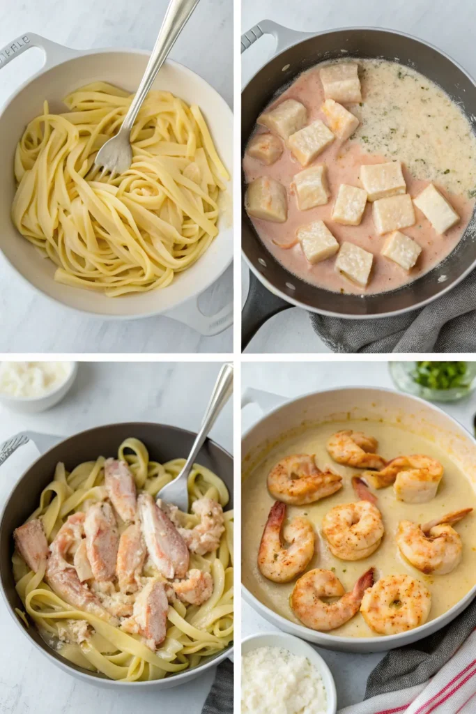 Fettuccine boiling in a pot of salted water on the stovetop.