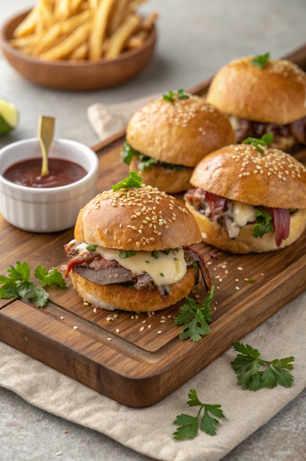 Roast beef sliders recipe served on a tray with melted cheese and golden toasted buns