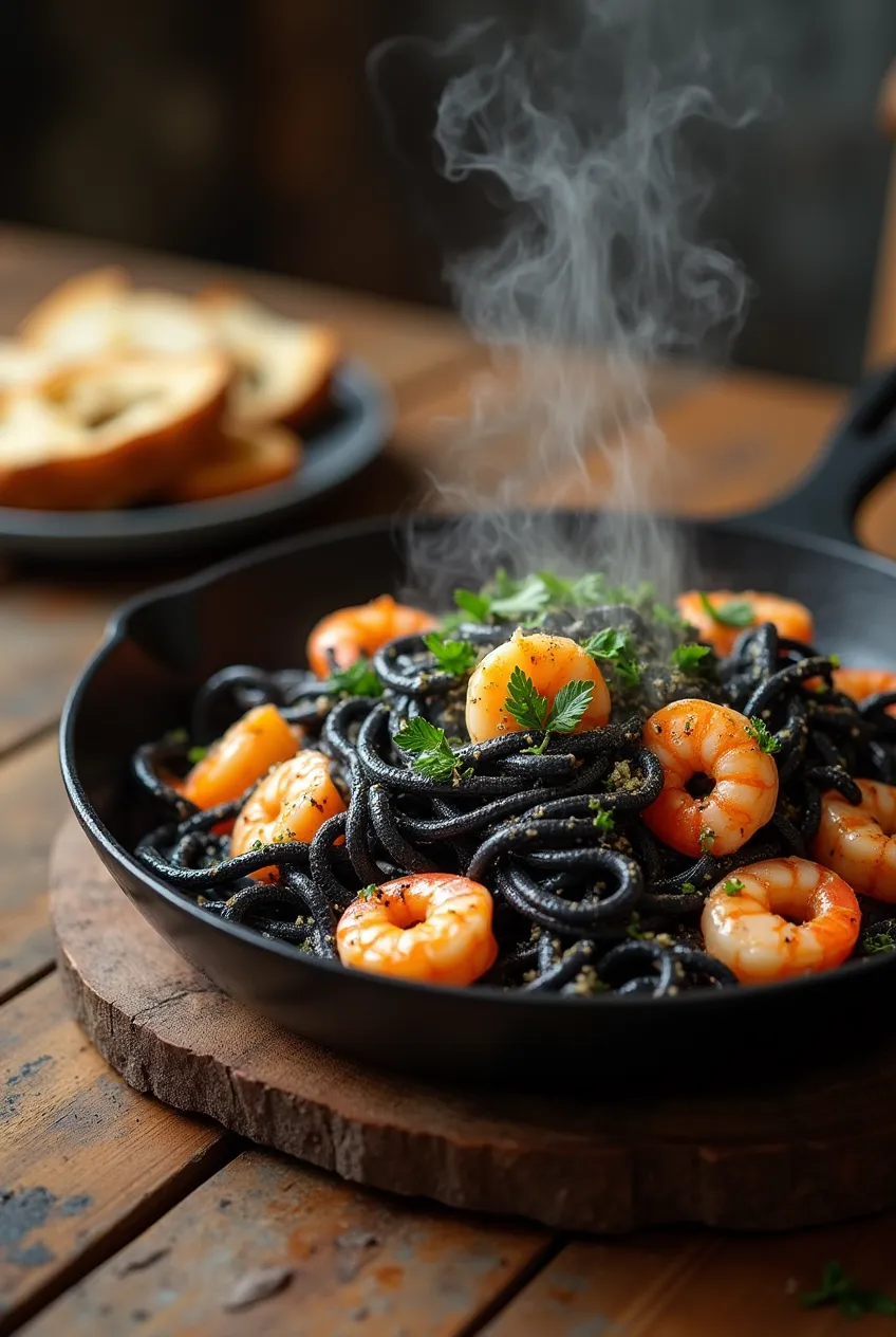 Seafood pasta salad recipe served on individual plates with lemon slices and fresh dill garnish.
