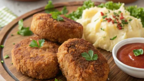 Beef cutlet recipe served in a bowl or plate with fresh herbs