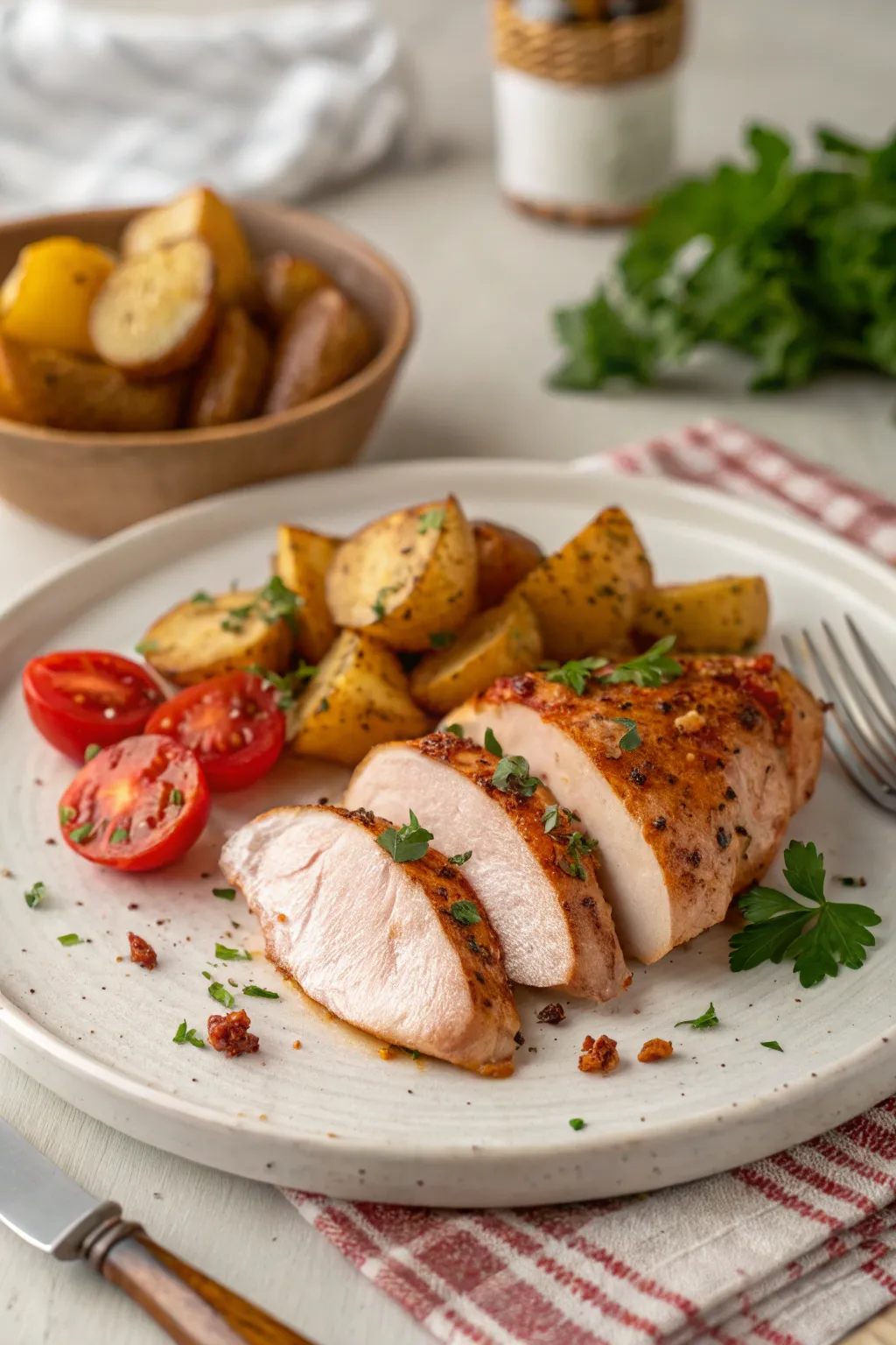 Smoked chicken breast recipes served on a plate with crispy golden crust