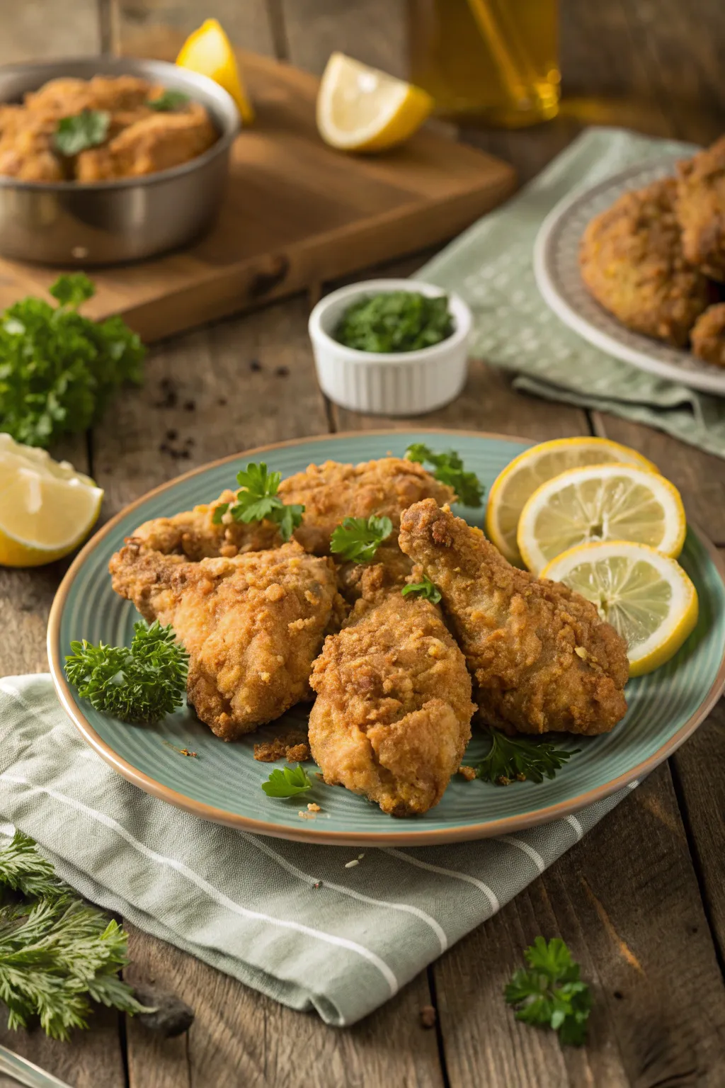 Fried chicken recipe served on a plate with crispy golden crust