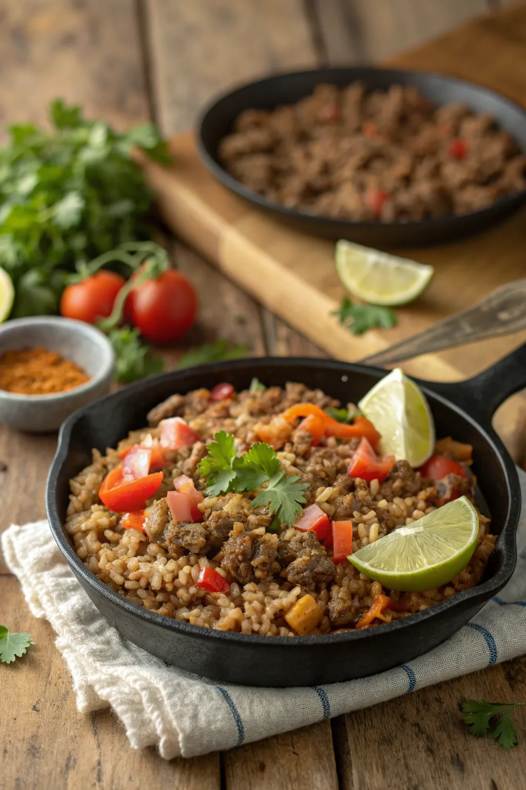Ground Beef and Rice Recipes served in a bowl or plate with fresh herbs