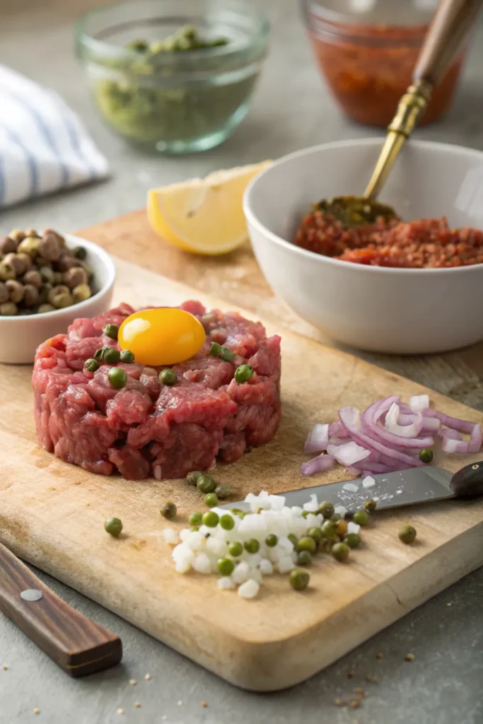 Preparing steak tartare step by step