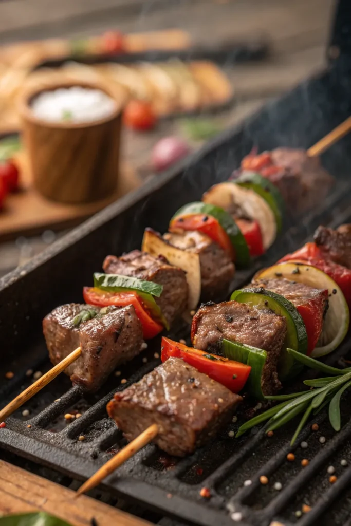 Preparing beef kebabs
