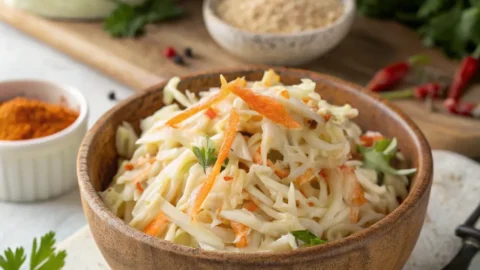 Chick-fil-A coleslaw -recipe with shredded cabbage, carrots, and a creamy dressing.