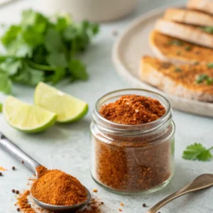 Homemade chicken taco seasoning mix with spices like cumin, paprika, and garlic powder,