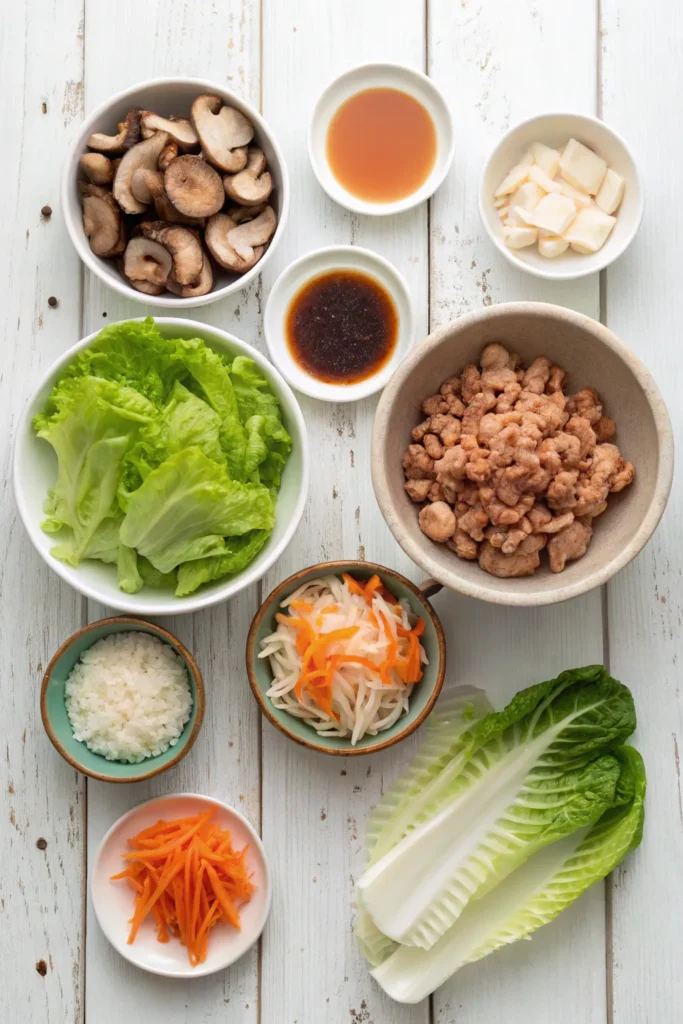 Ingredients for chicken Salisbury steak including ground chicken, breadcrumbs, and vegetables.