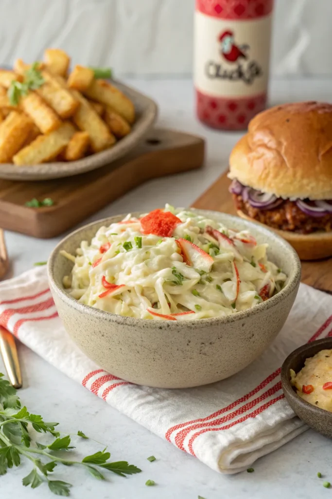 Chick-fil-A-style coleslaw served in a bowl with shredded cabbage and creamy dressing.