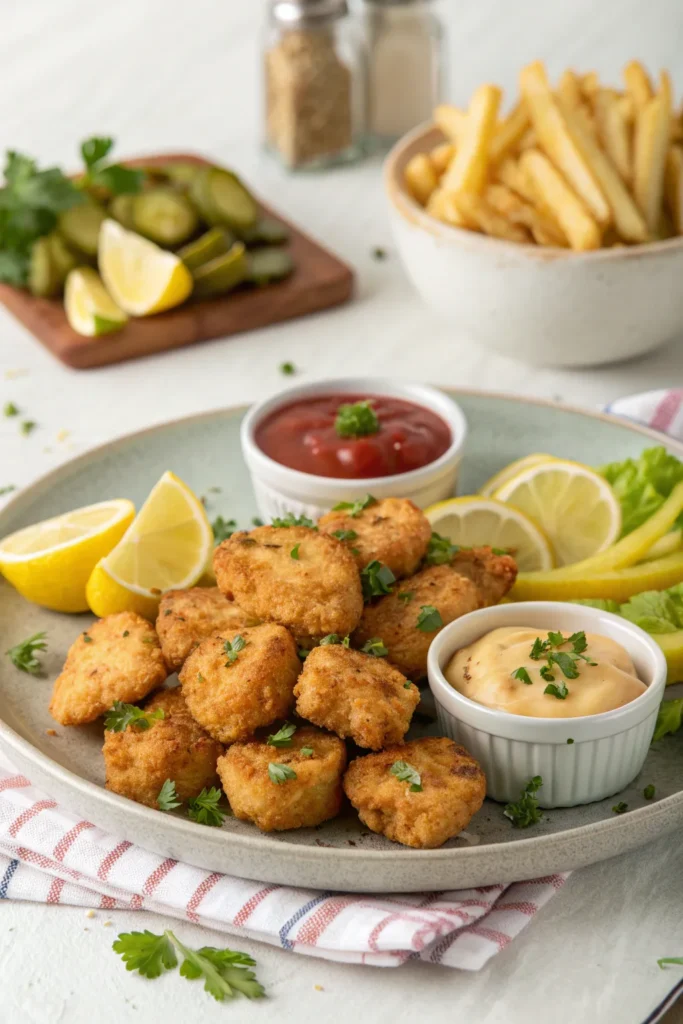 Chick-fil-A-style grilled chicken nuggets served with dipping sauces and garnished with herbs