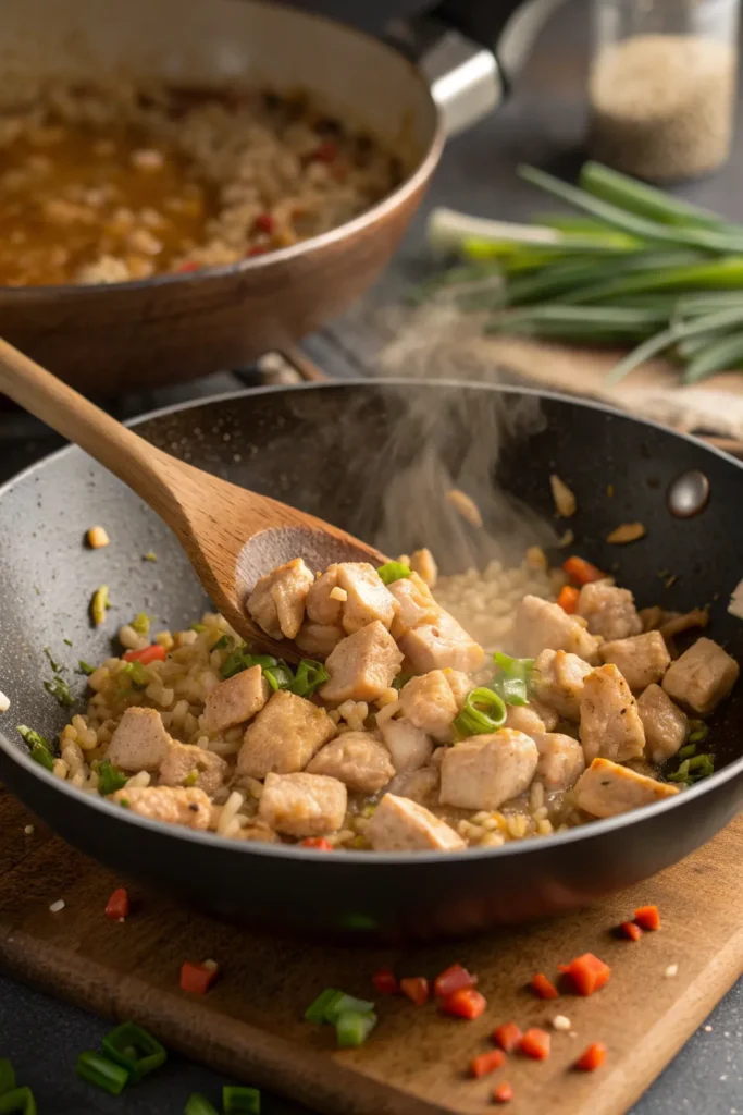 Preparing Benihana chicken fried rice