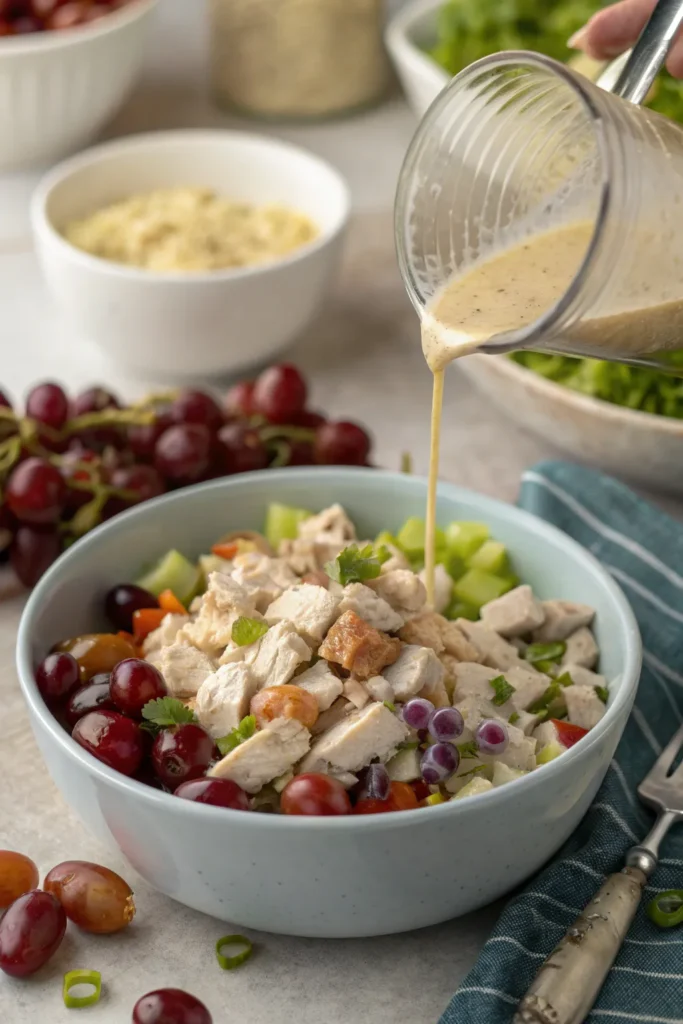 Preparing chicken salad with grapes