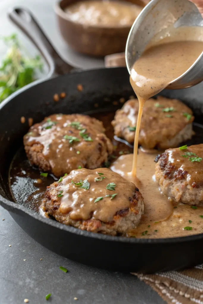 Preparing chicken Salisbury steak