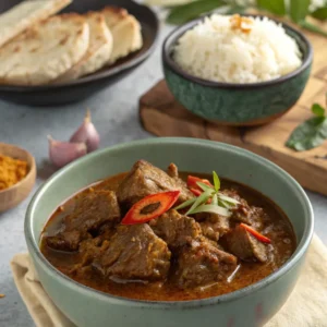 Beef rendang served with rice