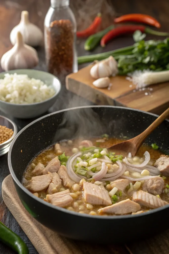 Preparing white chicken chili